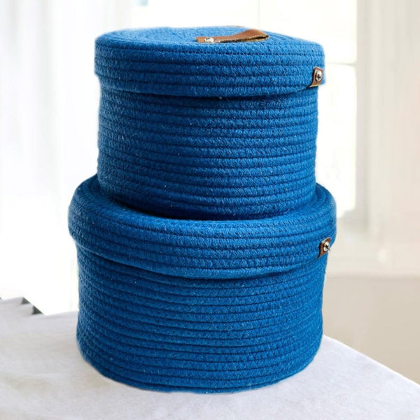 Storage Basket - Obero Natural Fiber Storage Basket (Blue) - Set Of Two
