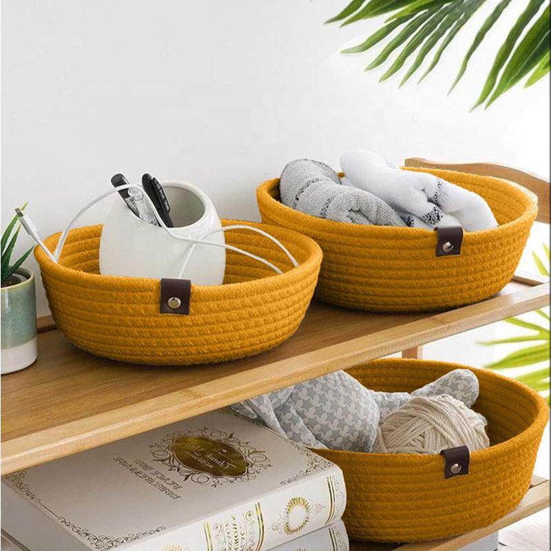 Buy Stellen Natural Fiber Organizer (Yellow) - Set Of Three Storage Basket from Vaaree