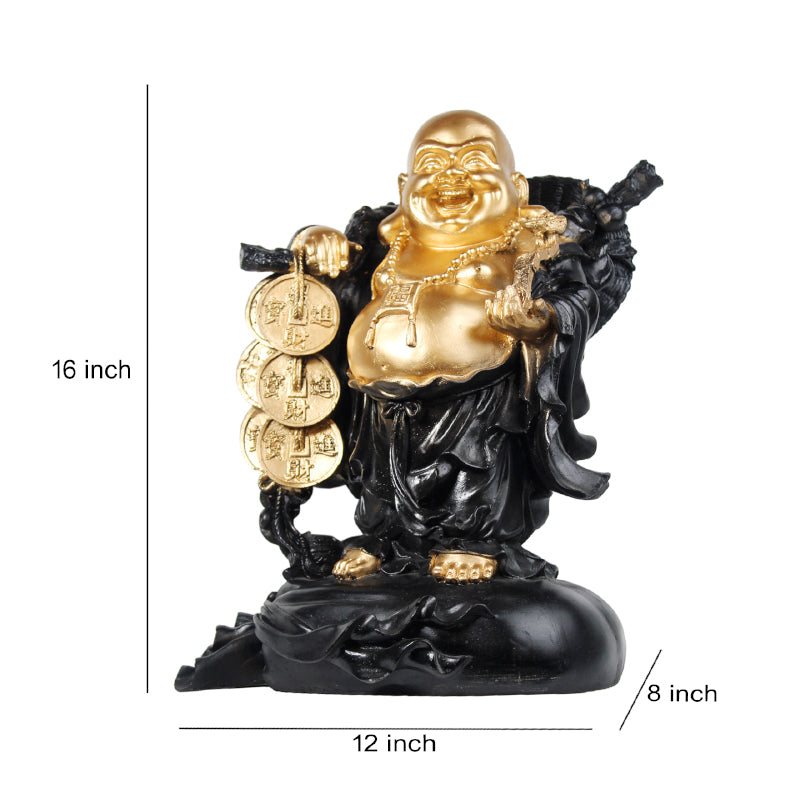 Showpieces - Abundance Mantra Laughing Buddha - Black & Gold