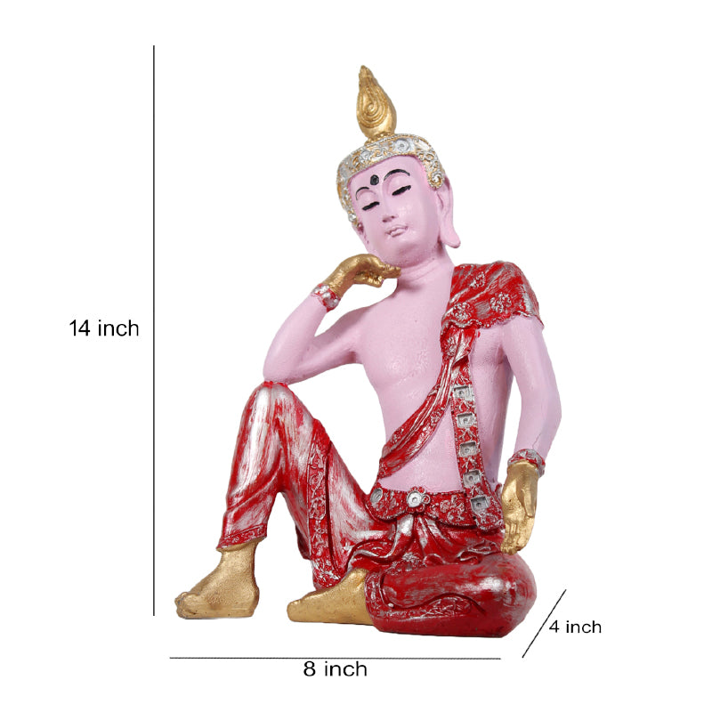 Buy Pondering Buddha Showpiece - Pink & Red Showpieces from Vaaree