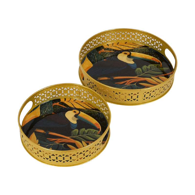 Buy Toucan Round Metal Serving Tray - Set Of Two Serving Tray from Vaaree