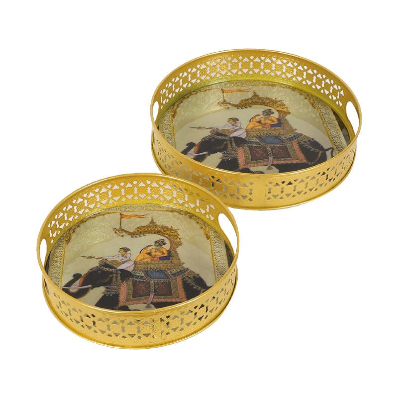 Buy Regal Jaali Round Metal Serving Tray - Set Of Two Serving Tray from Vaaree