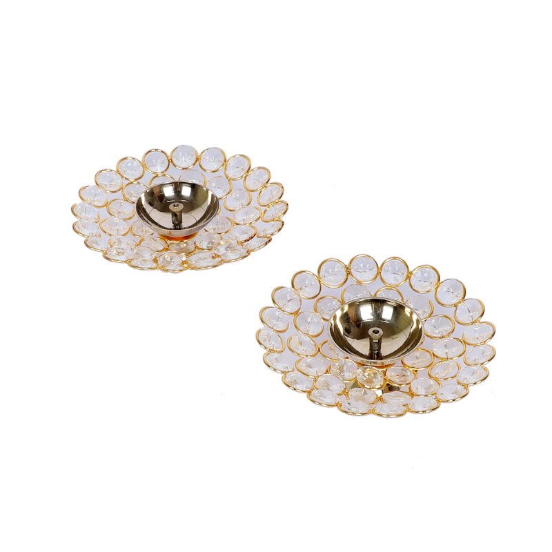 Buy Jaali Crystal Brass Diya - Set Of Two Diyas from Vaaree