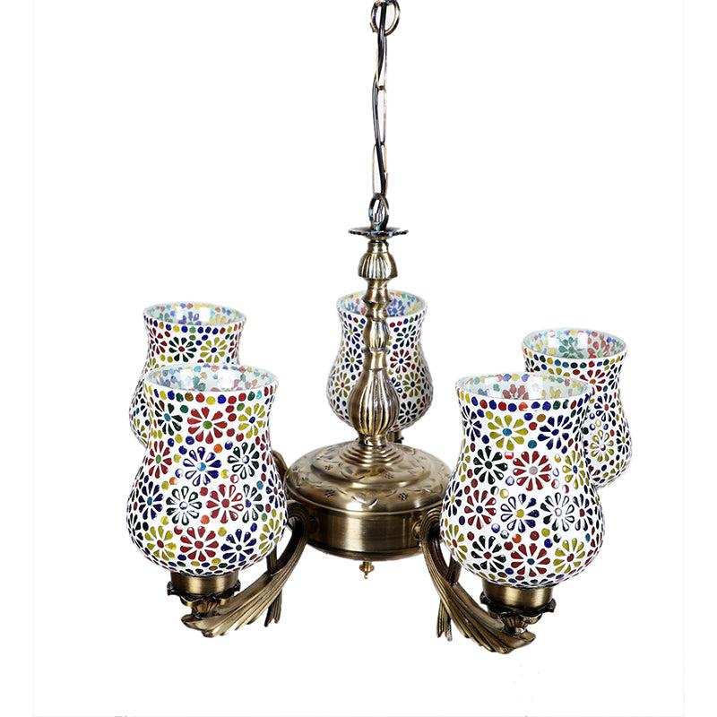 Buy Ervo Vistara Mosaic Golden Antique Chandelier Ceiling Lamp from Vaaree