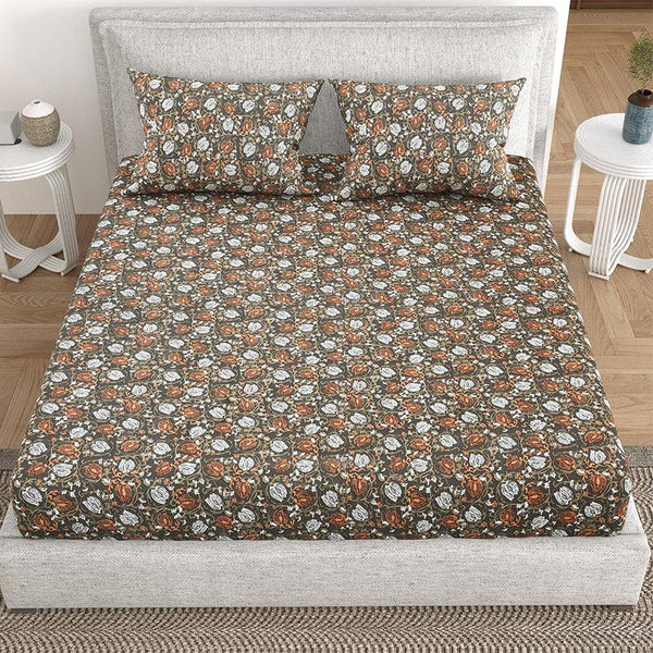 Buy Mumit Floral Bedsheet - Brown Bedsheets from Vaaree