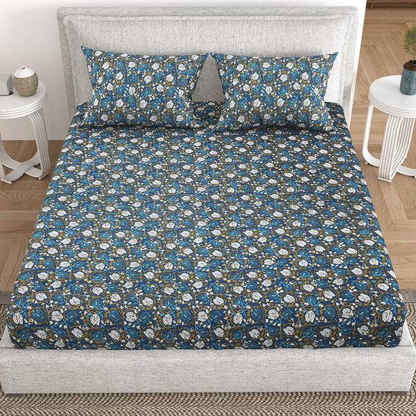 Buy Mumit Floral Bedsheet - Blue Bedsheets from Vaaree