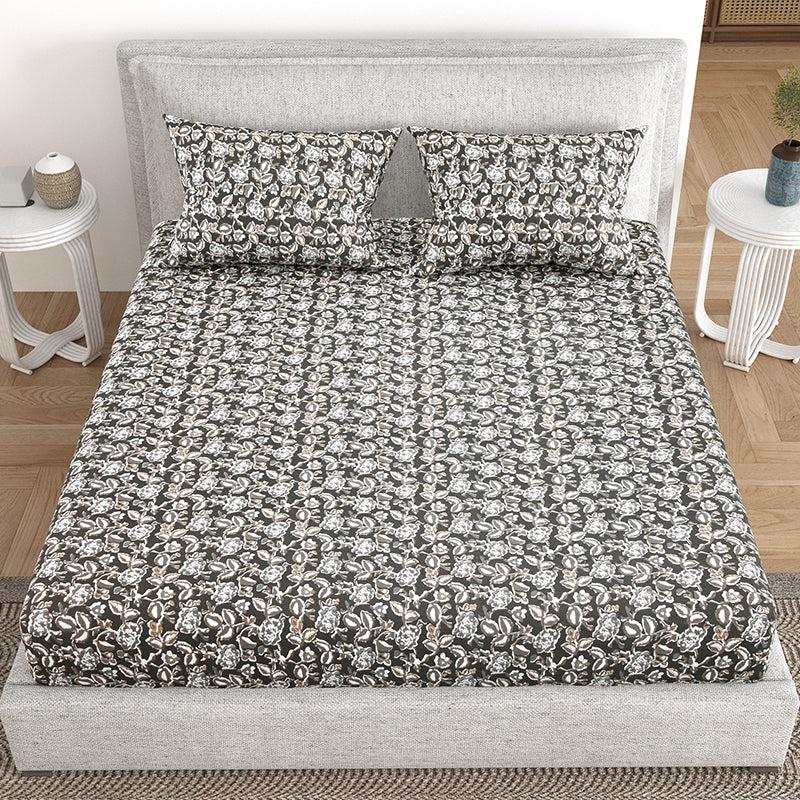 Buy Libby Floral Bedsheet - Grey Bedsheets from Vaaree