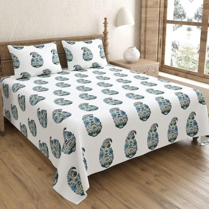 Buy Talika Ethnic Bedsheet - White,Green Bedsheets from Vaaree