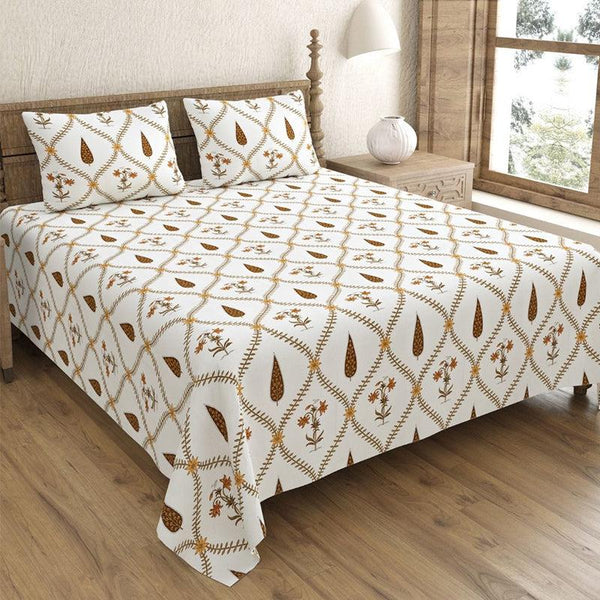 Buy Shlok Ethnic Bedsheet - White & Brown Bedsheets from Vaaree