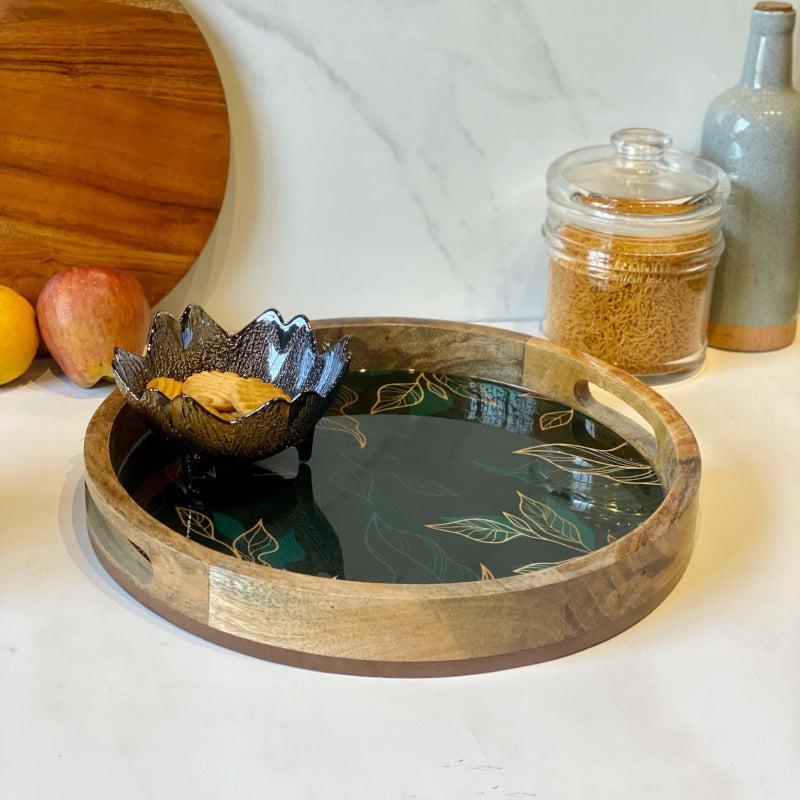 Buy Henso Green Mangowood Tray Serving Tray from Vaaree