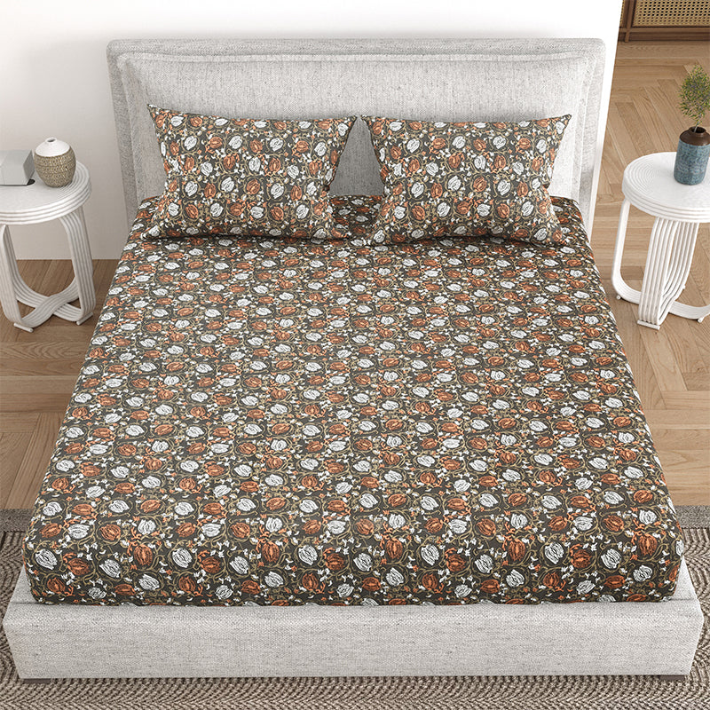 Buy Zinal Floral Bedding Set - Brown Bedding Set from Vaaree