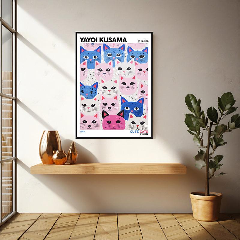 Buy Cute Cats Inspired by Yayoi Kusama Wall Art - Black Frame Wall Art & Paintings from Vaaree