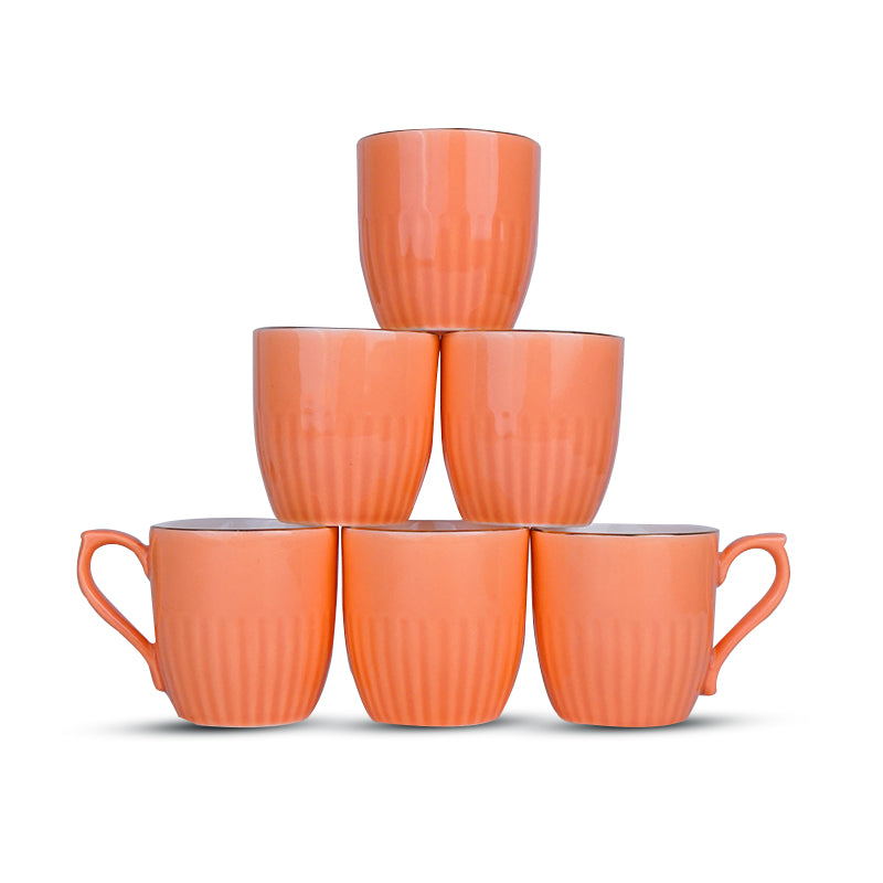 Mug & Tea Cup - Glimo Orange Mug (200 ML) - Set Of Six