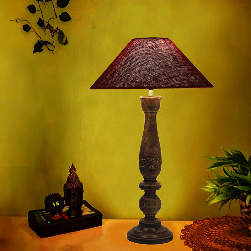 Buy Nihara Wooden Table Lamp With Jute Shade - Maroon Table Lamp from Vaaree