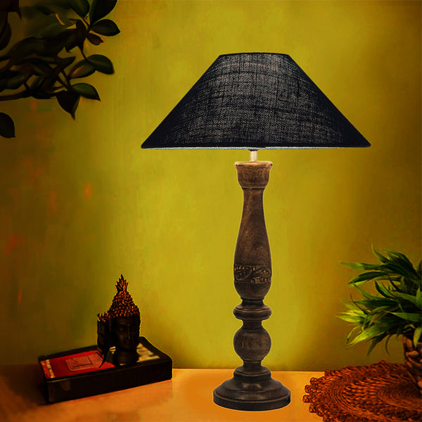 Table Lamp - Nihara Wooden Table Lamp With Jute Shade - Blue