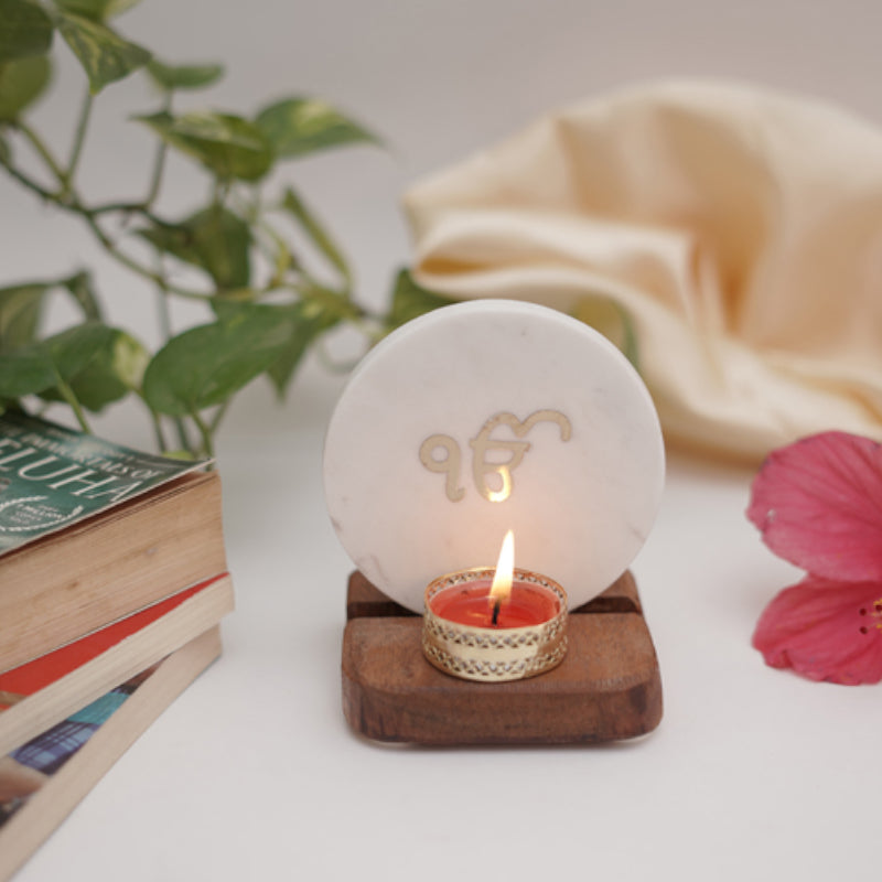 Buy In Onkar Marble Religious Accent With Tealight Candle Holder Candle Holders from Vaaree