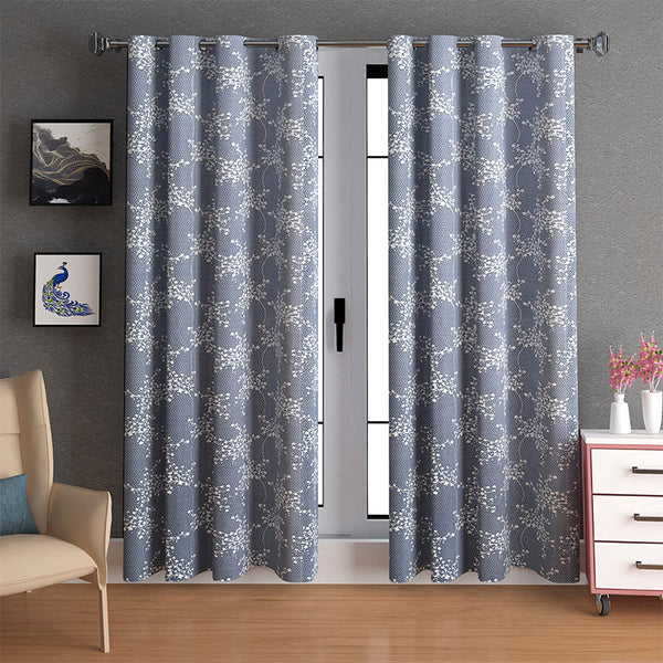 Curtains - Luka Floral Semi Sheer Curtain - Blue