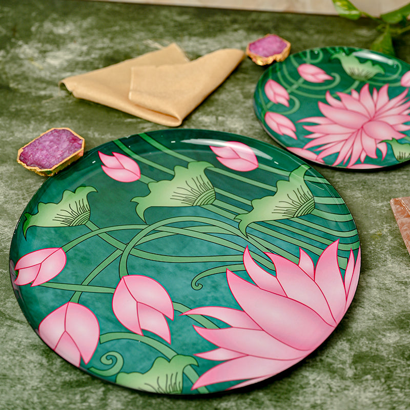 Platter - Lotus Scape Metal Platter - Set Of Two