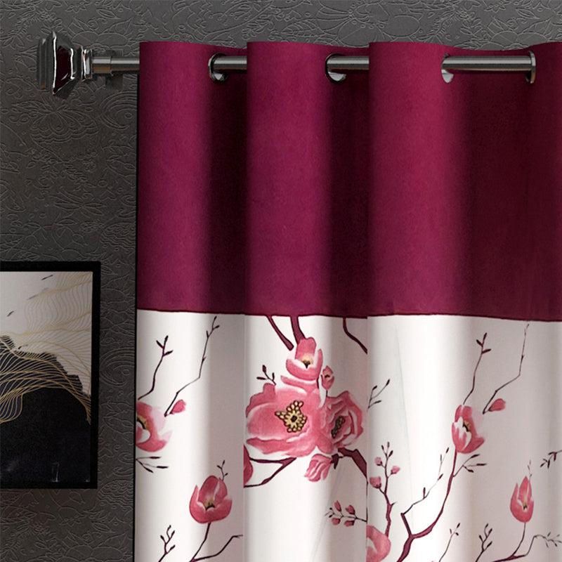 Buy Fern Floral Curtain (Maroon) - Set Of Three Curtains from Vaaree