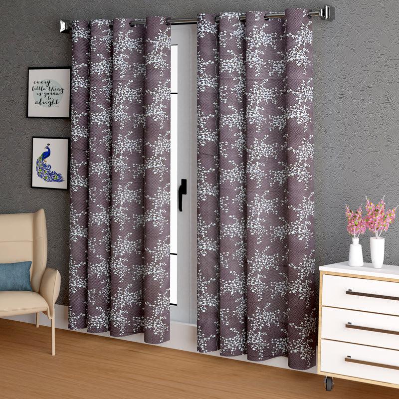 Buy Luka Floral Semi Sheer Curtain (Brown) - Set Of Two Curtains from Vaaree