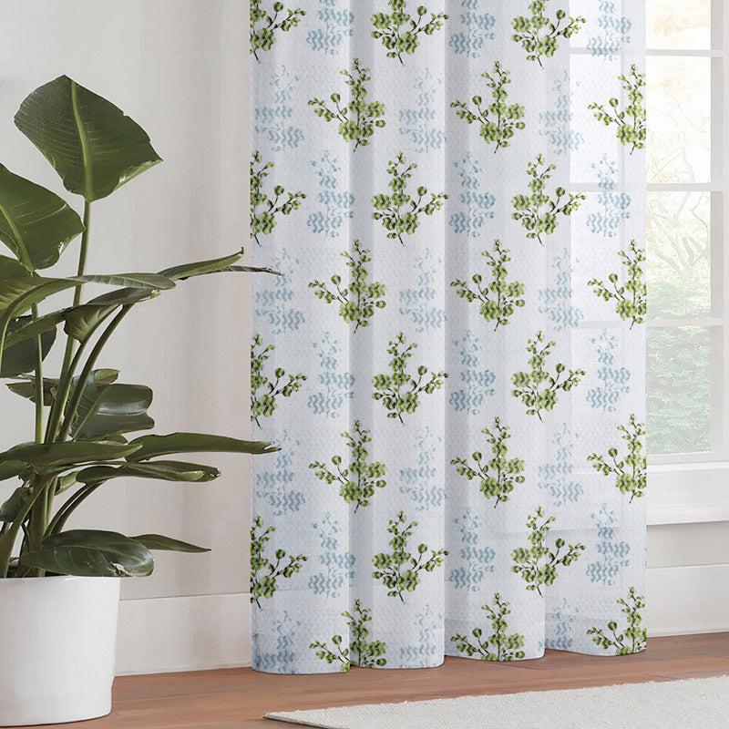 Buy Joda Floral Sheer Curtain - Blue & Green Curtains from Vaaree