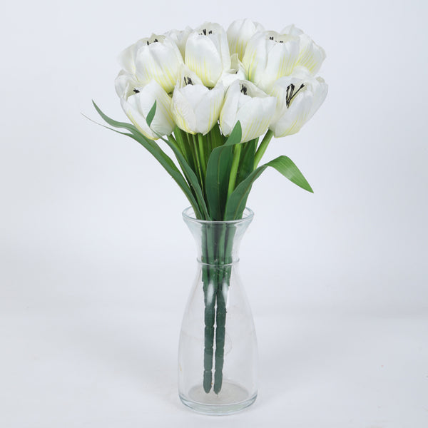 Artificial Flowers - Faux Garden Tulip Bunch (White) - Set Of Three