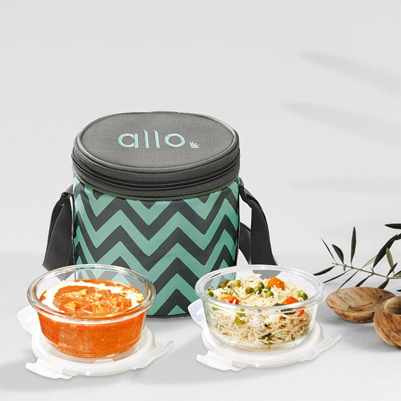 Buy Oliva Round Glass Lunch Box With Zigzag Lunch Bag (400 ML) - Three Piece Set Tiffin Box & Storage Box from Vaaree