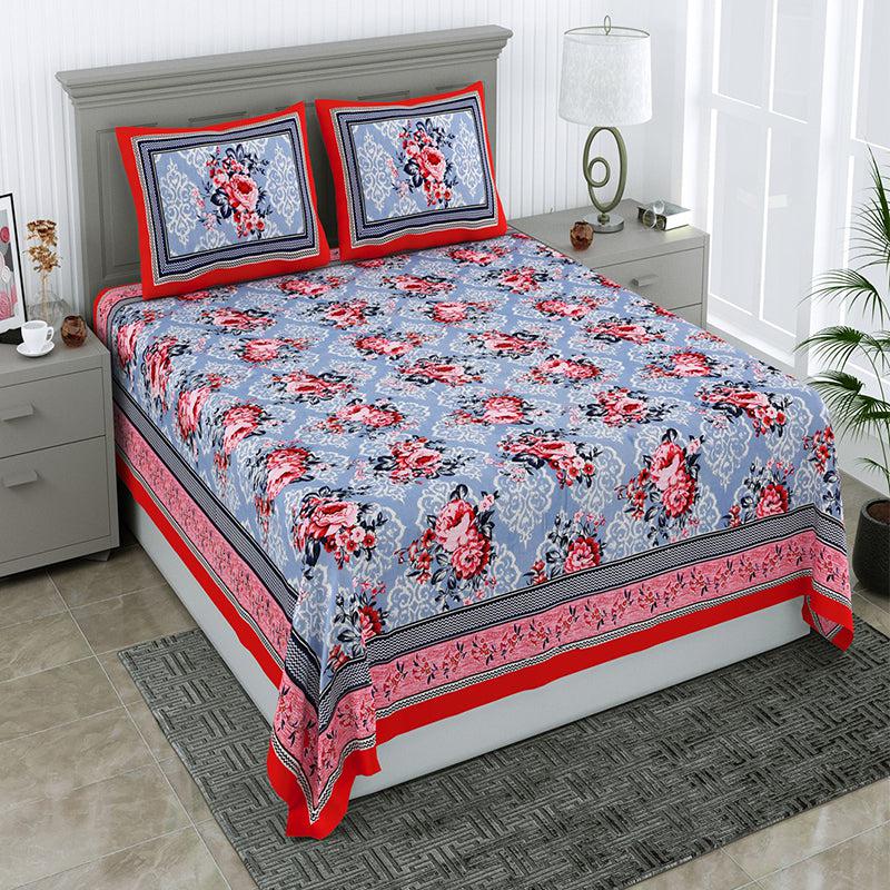 Buy Comet Floral Bedsheet - Red & Blue Bedsheets from Vaaree