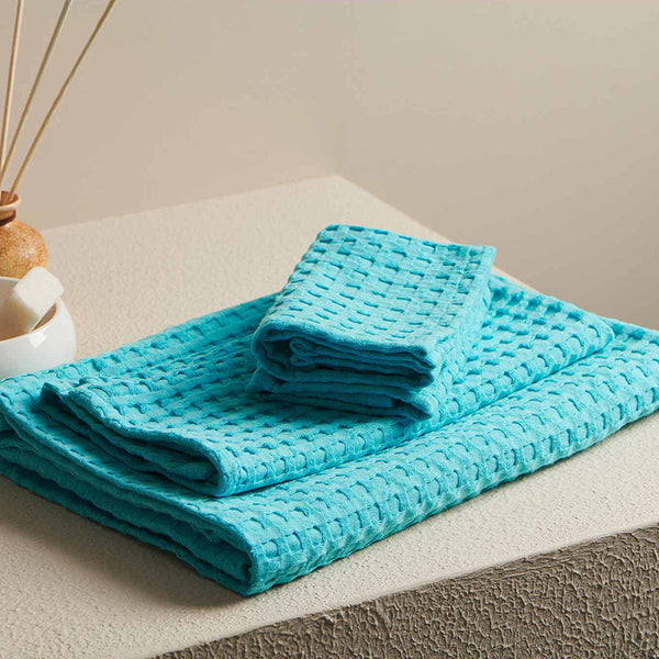 Buy Alyssa Pebble Textured Waffle Towel Combo (Aqua) - Four Piece Set Towel Sets from Vaaree