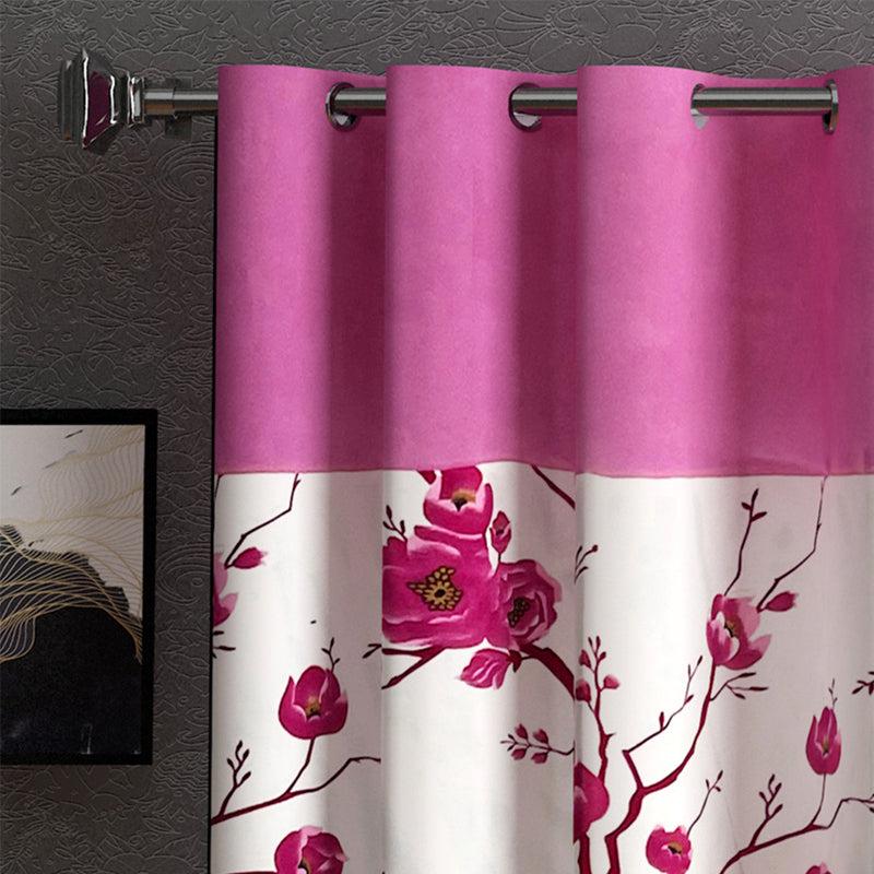 Buy Fern Floral Curtain (Pink) - Set Of Three Curtains from Vaaree