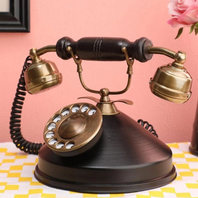 Buy Mido Antique Telephone Showpiece - Black & Gold Showpieces from Vaaree