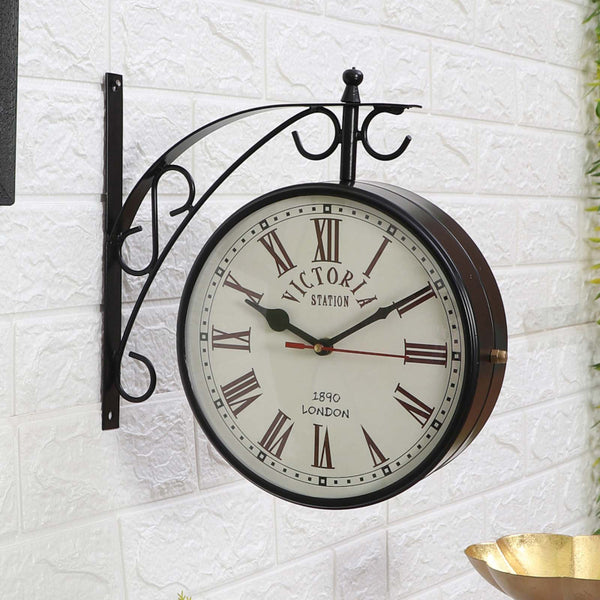 Dolva Double Sided Roman Numeral Station Clock - Black