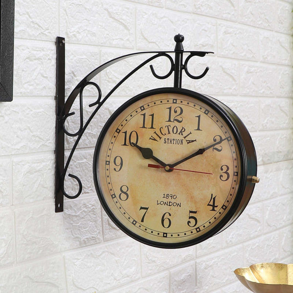 Buy Dolva Double Sided Station Clock - Black & Beige Wall Clock from Vaaree