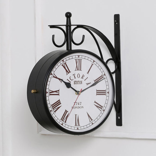 Forma Double Sided Roman Numeral Station Clock - Black & White
