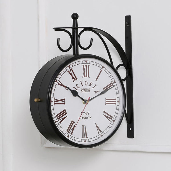 Wall Clock - Forma Double Sided Roman Numeral Station Clock - Black & White