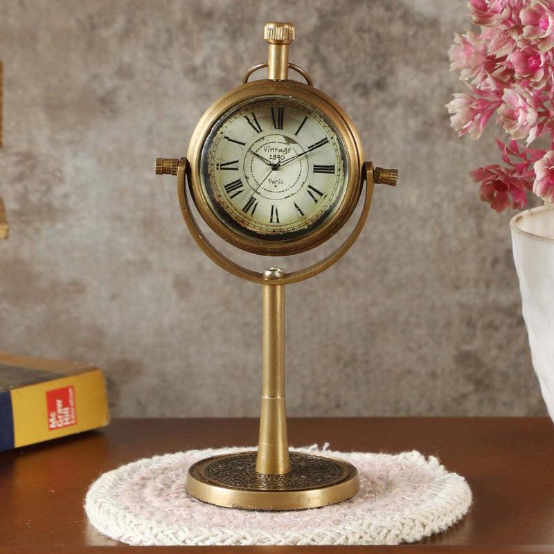 Buy Esmora Antique Table Clock - White & Gold Table Clock from Vaaree