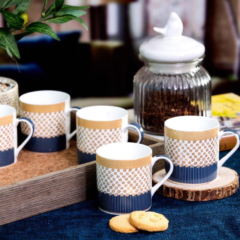 Buy Giselle Charm Mug Gold & Blue (210 ML) - Set Of Six Mug & Tea Cup from Vaaree