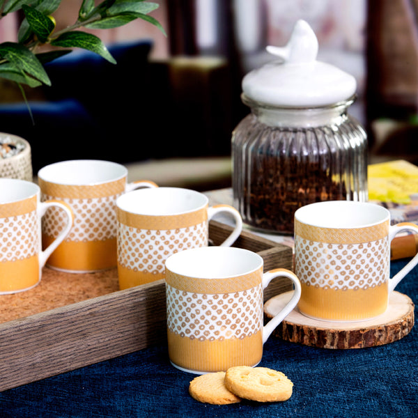 Mug & Tea Cup - Giselle Charm Mug Gold & Yellow (210 ML) - Set Of Six