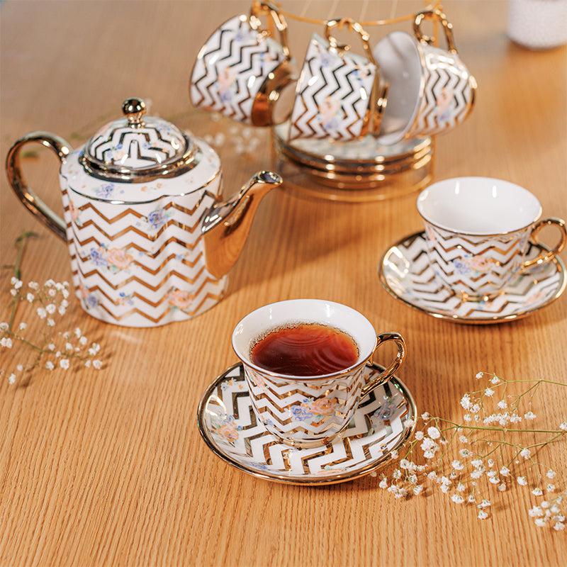 Buy Zebra Stripe Tea Set - Fourteen Piece Set Tea Set & Tea Pots from Vaaree