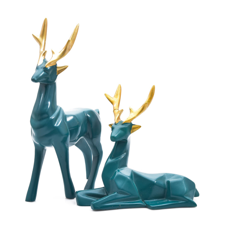 Buy Deer Repose Showpiece (Green) - Set Of Two Showpieces from Vaaree