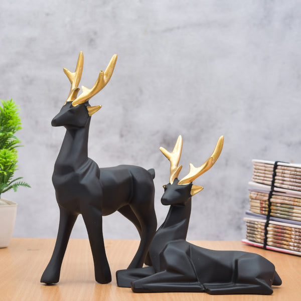 Deer Repose Showpiece (Black) - Set Of Two