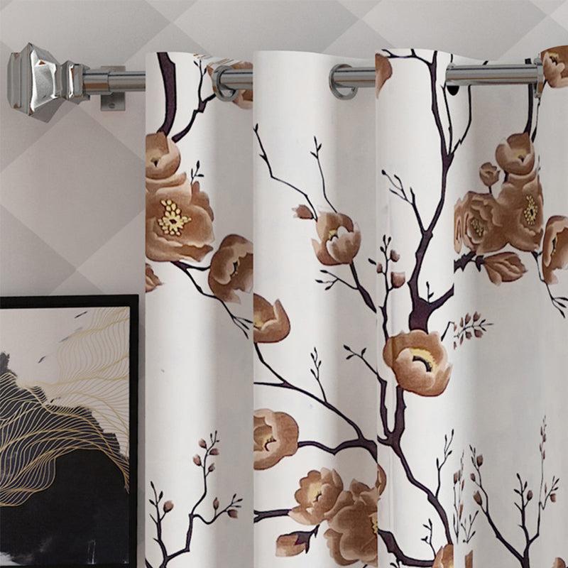 Buy Helio Floral Curtain (Brown) - Set Of Two Curtains from Vaaree