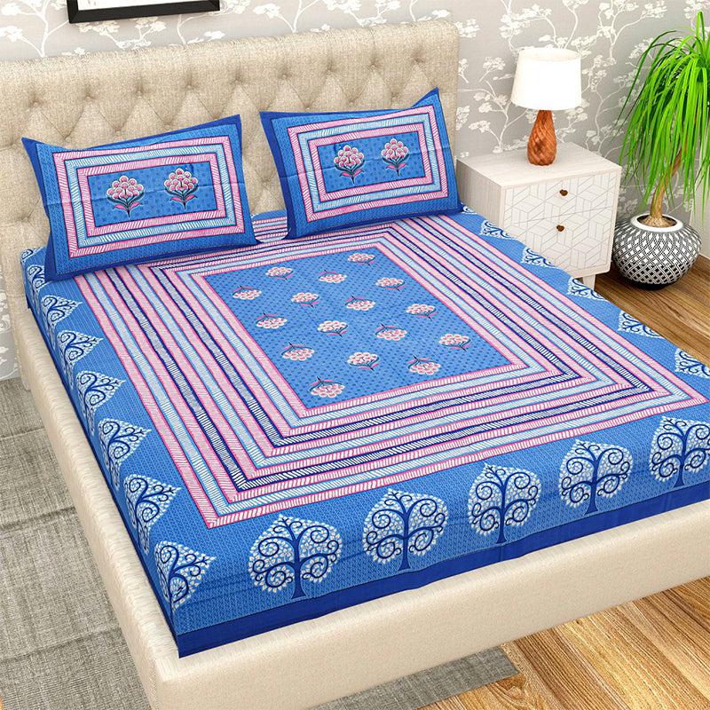 Buy Dilna Ethnic Bedsheet - Blue Bedsheets from Vaaree