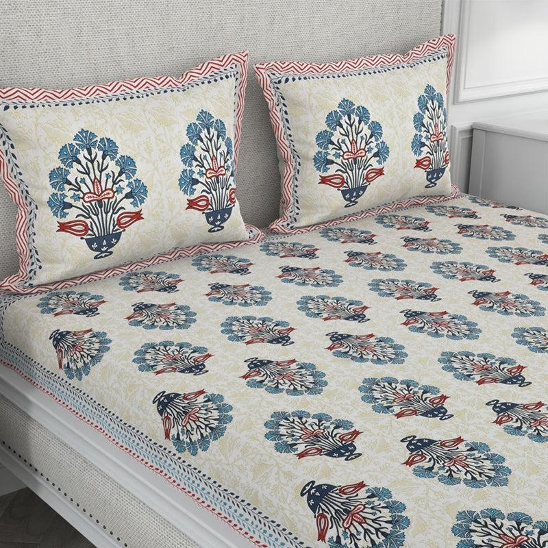 Buy Dhwani Ethnic Bedsheet - Blue & Beige Bedsheets from Vaaree