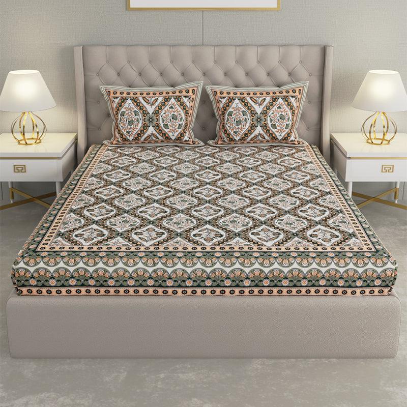 Buy Kirthi Printed Bedsheet - Olive Green Bedsheets from Vaaree