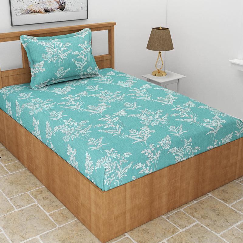 Buy Cotinus Floral Bedsheet - Aqua Green Bedsheets from Vaaree