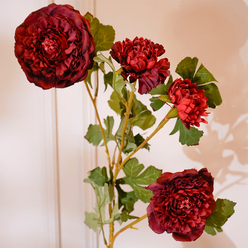 Buy Faux Peony Flower Stick (Maroon) - 35 CM Artificial Flowers from Vaaree