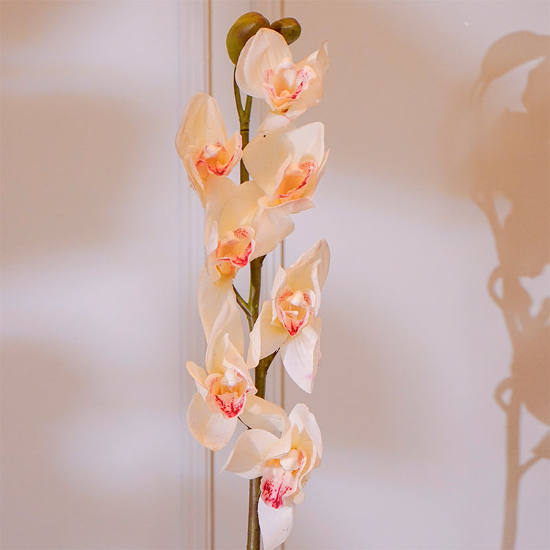 Buy Faux Silicone Cymbidium Orchid Flower Stick (White) - 35 CM Artificial Flowers from Vaaree