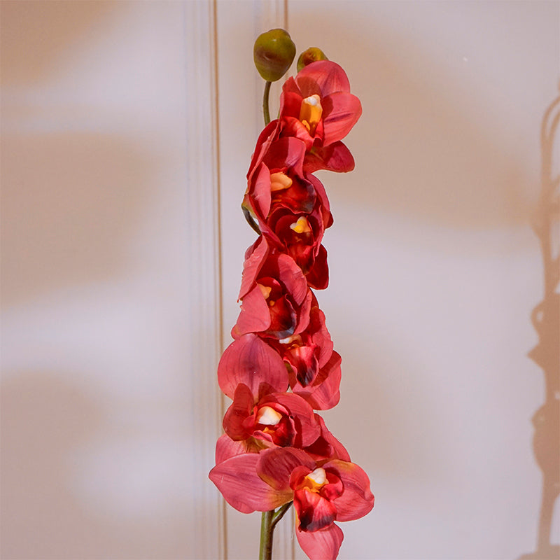 Buy Faux Silicone Cymbidium Orchid Flower Stick (Red) - 35 CM Artificial Flowers from Vaaree