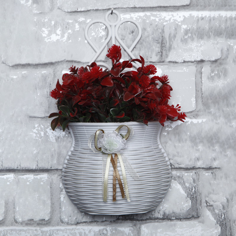 Artificial Plants - Faux Red Flower Plant With Wall Hanging Pot